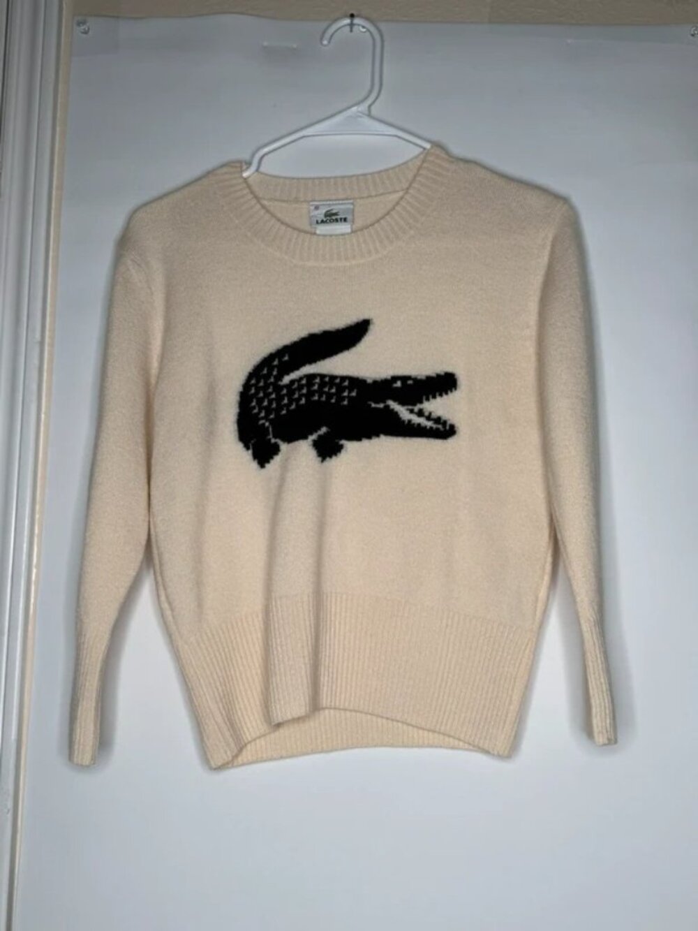 Lacoste Vintage Made in France Extrafine Merino Wool Big Logo Sweater — Women’s